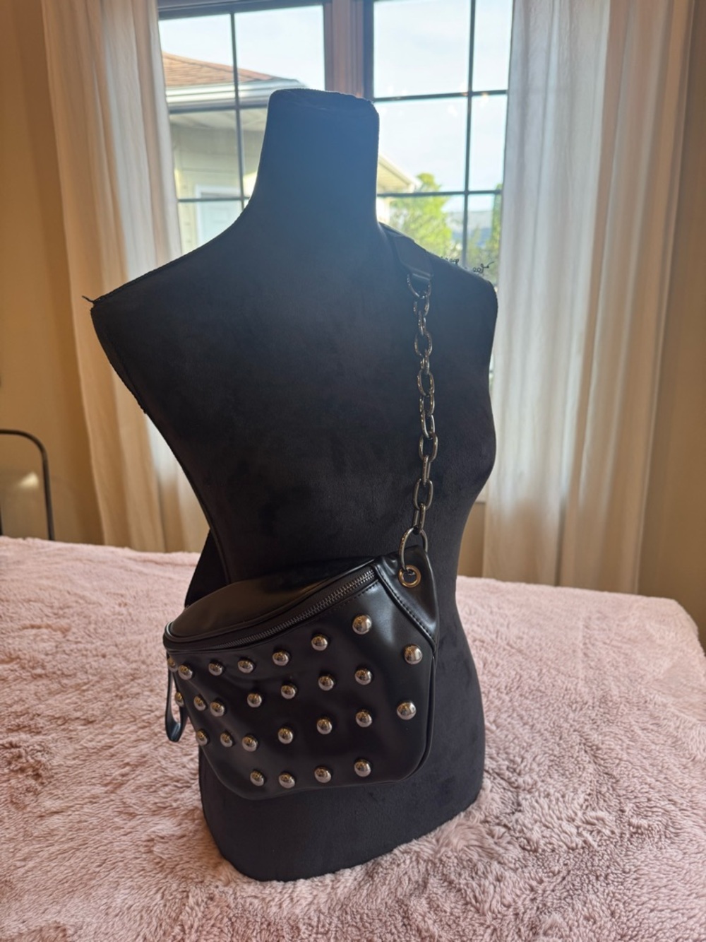 BCBG Black Studded Crossbody Belt Bag - Picture 4 of 6